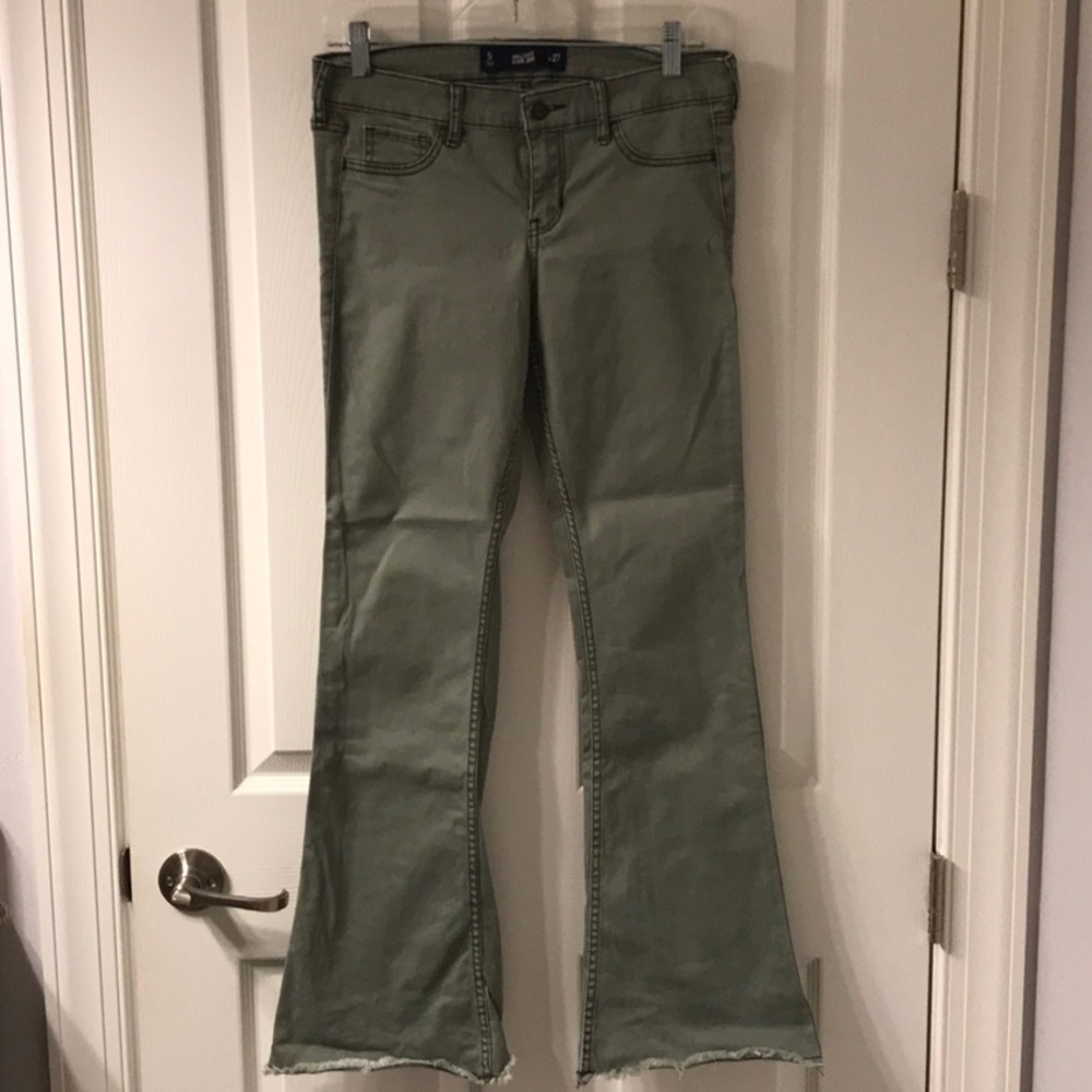 Hollister Army Green Flare Leg Jeans Sz 5 W27